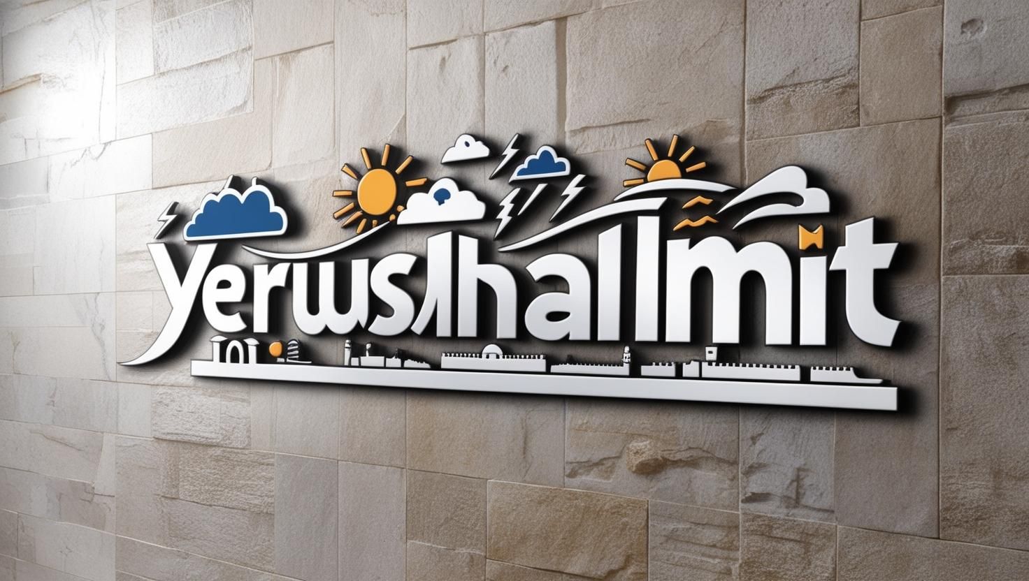 לוגו של המילה _ YERUSHALMIT_ משולב באלמנטים של מזג האוויר כ...גש...מש, וגם אלמנטים של ירושלים כגון הכותל המערבי, הר הבית, מגדל דוד וכדומה. (2).jpg