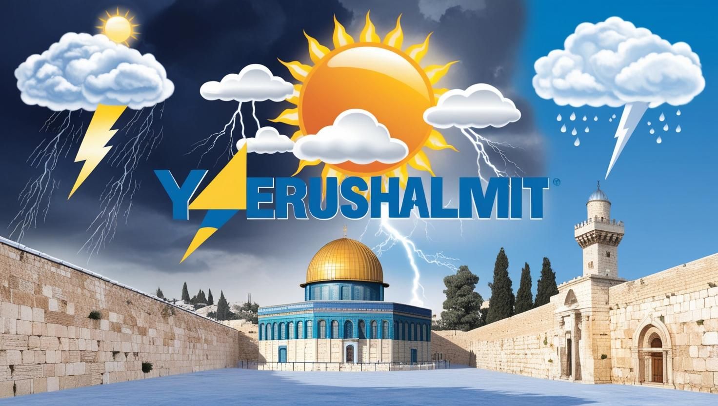 לוגו של המילה _ YERUSHALMIT_ משולב באלמנטים של מזג האוויר כ...גש...מש, וגם אלמנטים של ירושלים כגון הכותל המערבי, הר הבית, מגדל דוד וכדומה. (1).jpg