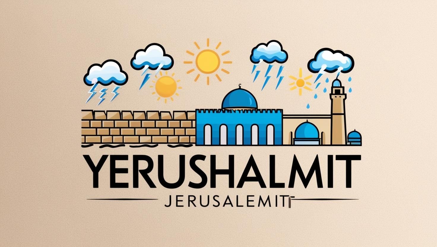 לוגו של המילה _ YERUSHALMIT_ משולב באלמנטים של מזג האוויר כ...גש...מש, וגם אלמנטים של ירושלים כגון הכותל המערבי, הר הבית, מגדל דוד וכדומה..jpg
